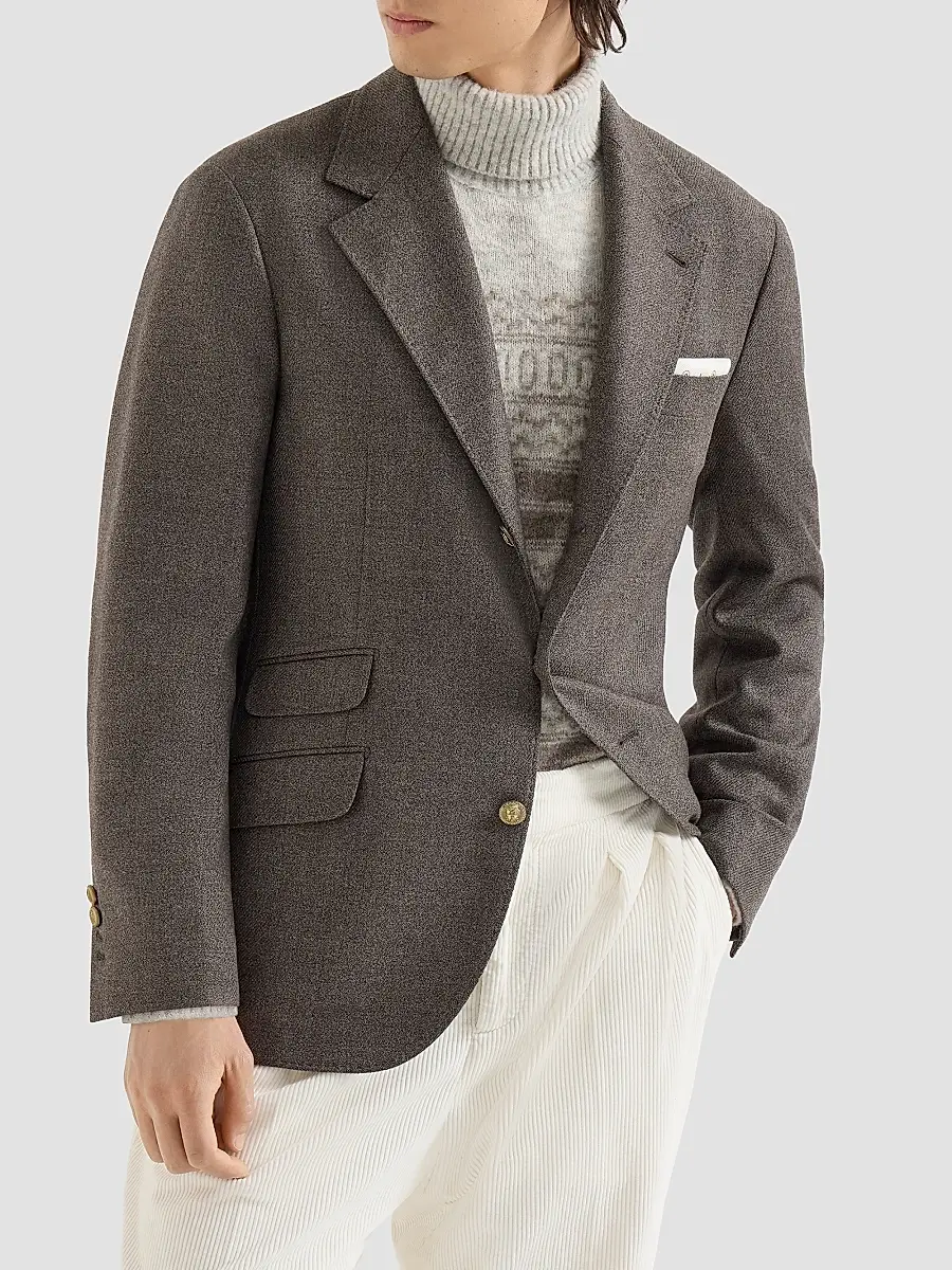 Brunello Cucinelli Men's Mouliné Virgin Wool Twill Deconstructed Cavallo Blazer | Thumbnail 2 Brunello Cucinelli Men's Mouliné Virgin Wool Twill Deconstructed Cavallo Blazer | Thumbnail 2