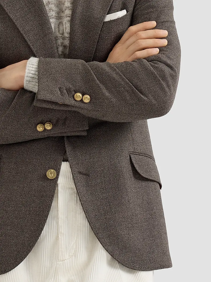 Brunello Cucinelli Men's Mouliné Virgin Wool Twill Deconstructed Cavallo Blazer | Thumbnail 4 Brunello Cucinelli Men's Mouliné Virgin Wool Twill Deconstructed Cavallo Blazer | Thumbnail 4