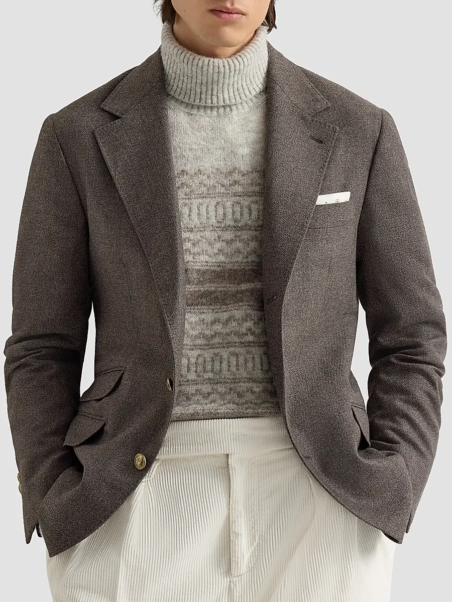 Brunello Cucinelli Men's Mouliné Virgin Wool Twill Deconstructed Cavallo Blazer | Thumbnail 5 Brunello Cucinelli Men's Mouliné Virgin Wool Twill Deconstructed Cavallo Blazer | Thumbnail 5