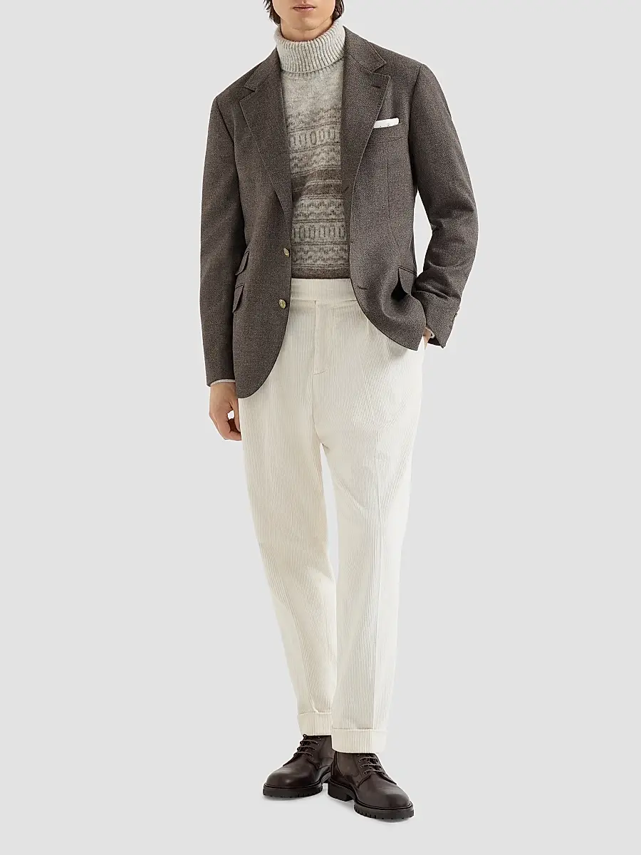 Brunello Cucinelli Men's Mouliné Virgin Wool Twill Deconstructed Cavallo Blazer | Thumbnail 6 Brunello Cucinelli Men's Mouliné Virgin Wool Twill Deconstructed Cavallo Blazer | Thumbnail 6