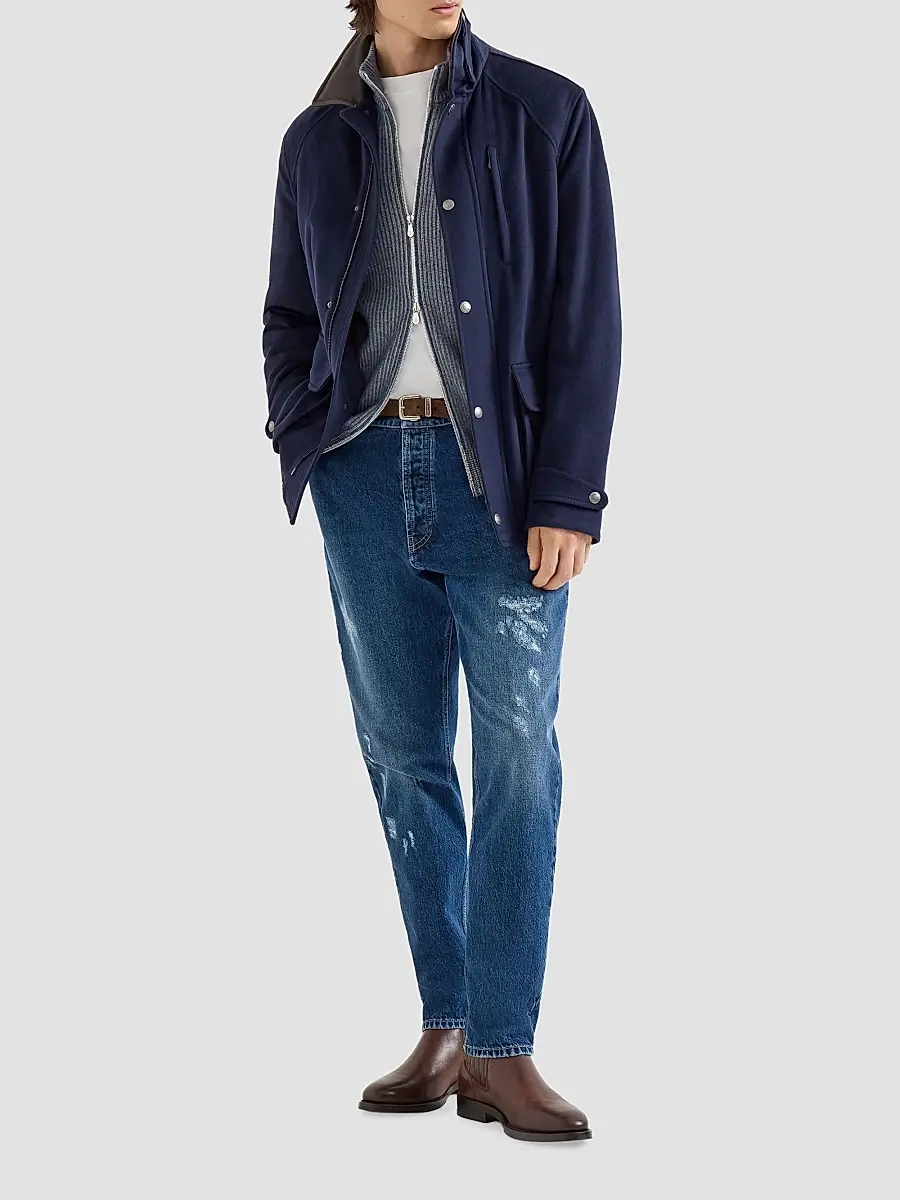 Brunello Cucinelli Men's Cashmere Vanisé English Rib High-Neck Cardigan with Zipper - Cerulean | Thumbnail 6 Brunello Cucinelli Men's Cashmere Vanisé English Rib High-Neck Cardigan with Zipper - Cerulean | Thumbnail 6