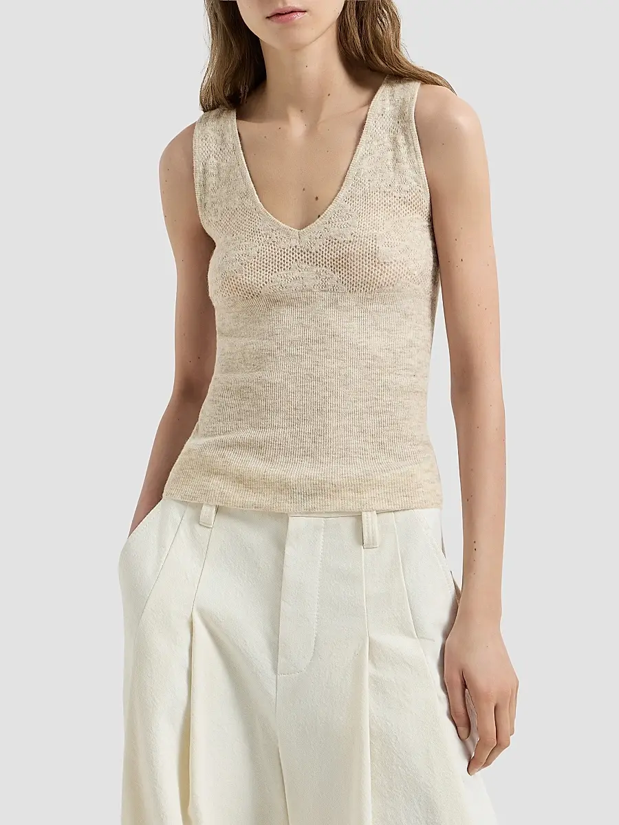 Brunello Cucinelli Women's Silk, Alpaca and Wool Flower Lace Knit Top | Thumbnail 2 Brunello Cucinelli Women's Silk, Alpaca and Wool Flower Lace Knit Top | Thumbnail 2