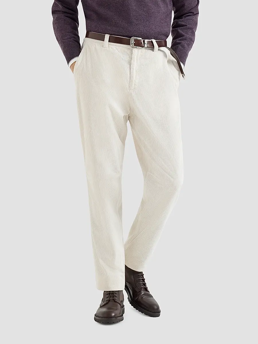Brunello Cucinelli Men's Garment-Dyed Trousers in Cotton Corduroy - White | Thumbnail 2 Brunello Cucinelli Men's Garment-Dyed Trousers in Cotton Corduroy - White | Thumbnail 2