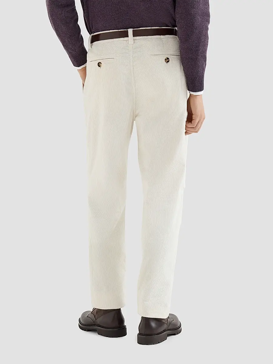 Brunello Cucinelli Men's Garment-Dyed Trousers in Cotton Corduroy - White | Thumbnail 3 Brunello Cucinelli Men's Garment-Dyed Trousers in Cotton Corduroy - White | Thumbnail 3