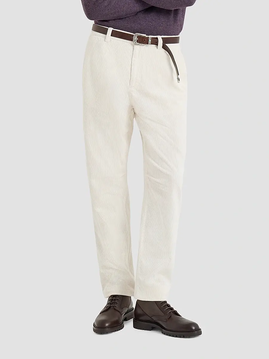 Brunello Cucinelli Men's Garment-Dyed Trousers in Cotton Corduroy - White | Thumbnail 4 Brunello Cucinelli Men's Garment-Dyed Trousers in Cotton Corduroy - White | Thumbnail 4