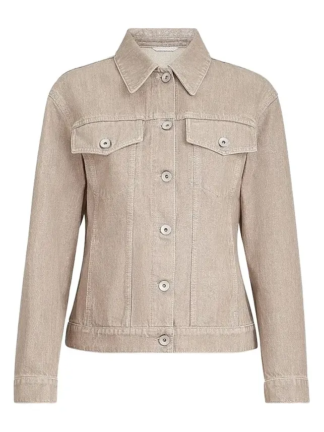 Brunello Cucinelli Women's Lamé Denim Four-pocket Outerwear Jacket with Monili - Rope