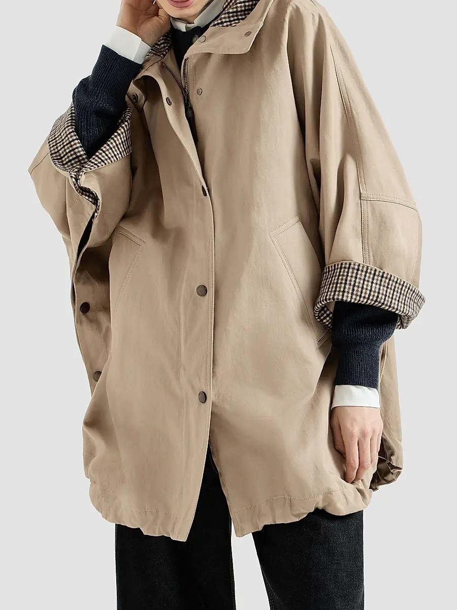 Brunello Cucinelli Women's Cotton and Linen Twill Hooded Outerwear Jacket with Monili - Camel | Thumbnail 2 Brunello Cucinelli Women's Cotton and Linen Twill Hooded Outerwear Jacket with Monili - Camel | Thumbnail 2