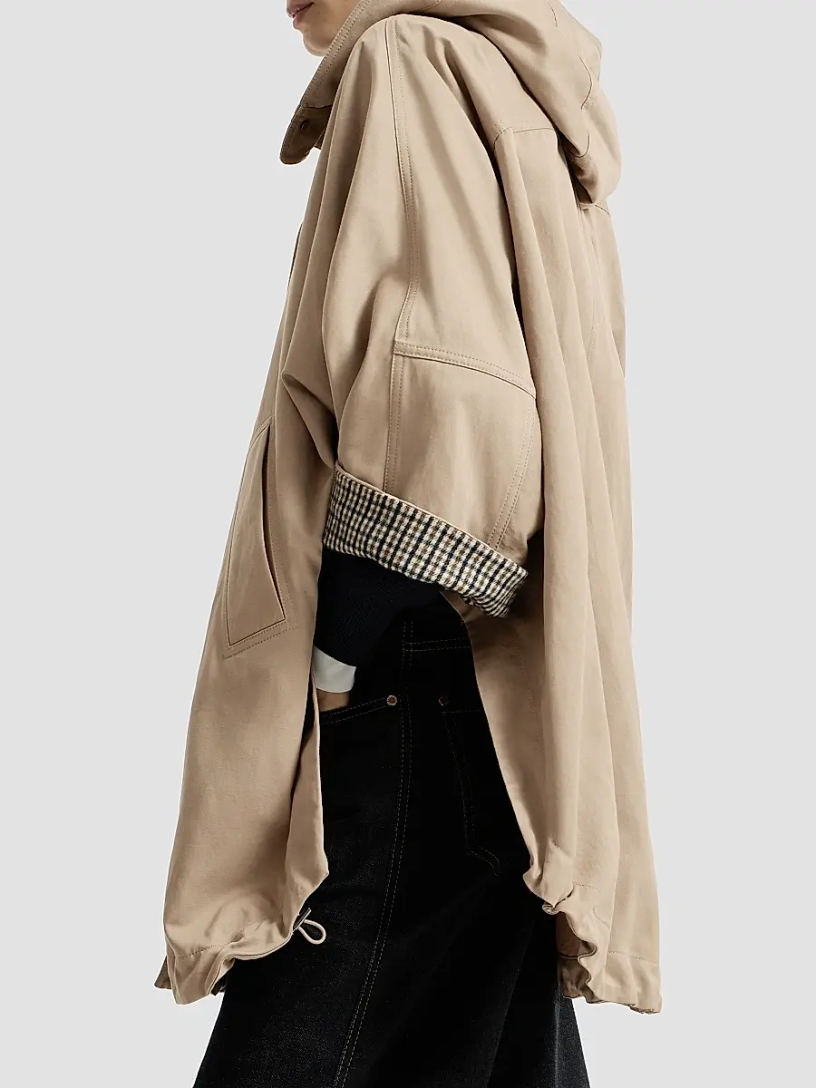 Brunello Cucinelli Women's Cotton and Linen Twill Hooded Outerwear Jacket with Monili - Camel | Thumbnail 3 Brunello Cucinelli Women's Cotton and Linen Twill Hooded Outerwear Jacket with Monili - Camel | Thumbnail 3