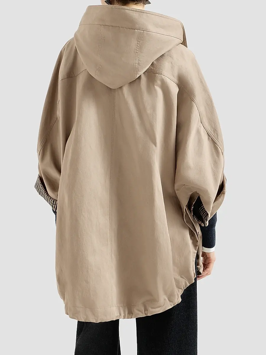 Brunello Cucinelli Women's Cotton and Linen Twill Hooded Outerwear Jacket with Monili - Camel | Thumbnail 4 Brunello Cucinelli Women's Cotton and Linen Twill Hooded Outerwear Jacket with Monili - Camel | Thumbnail 4