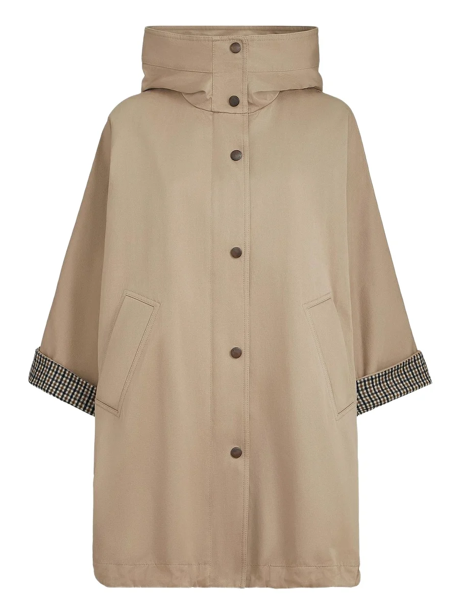 Brunello Cucinelli Women's Cotton and Linen Twill Hooded Outerwear Jacket with Monili - Camel