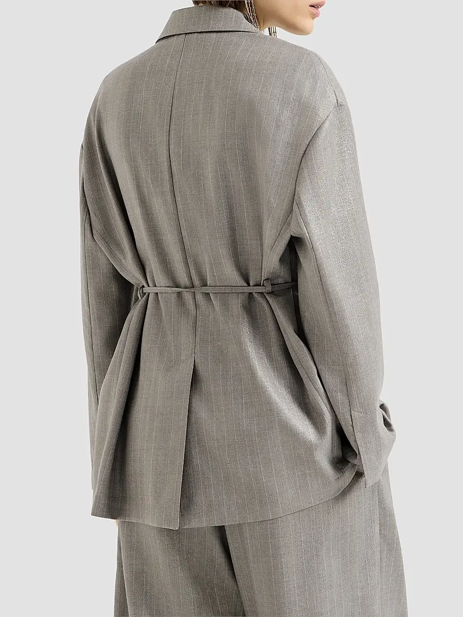 Brunello Cucinelli Women's Sparkling Virgin Wool Pinstripe Blazer with Monili - Silver | Thumbnail 3 Brunello Cucinelli Women's Sparkling Virgin Wool Pinstripe Blazer with Monili - Silver | Thumbnail 3