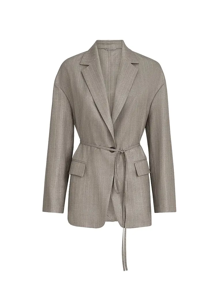 Brunello Cucinelli Women's Sparkling Virgin Wool Pinstripe Blazer with Monili - Silver - Size 12 | Image 1 Brunello Cucinelli Women's Sparkling Virgin Wool Pinstripe Blazer with Monili - Silver - Size 12 | Image 1