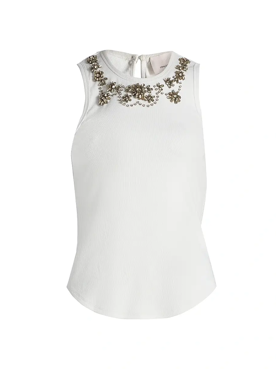Cinq à Sept Women's Lizzie Crystal-Embellished Cotton-Blend Tank - White | Image 1 Cinq à Sept Women's Lizzie Crystal-Embellished Cotton-Blend Tank - White | Image 1