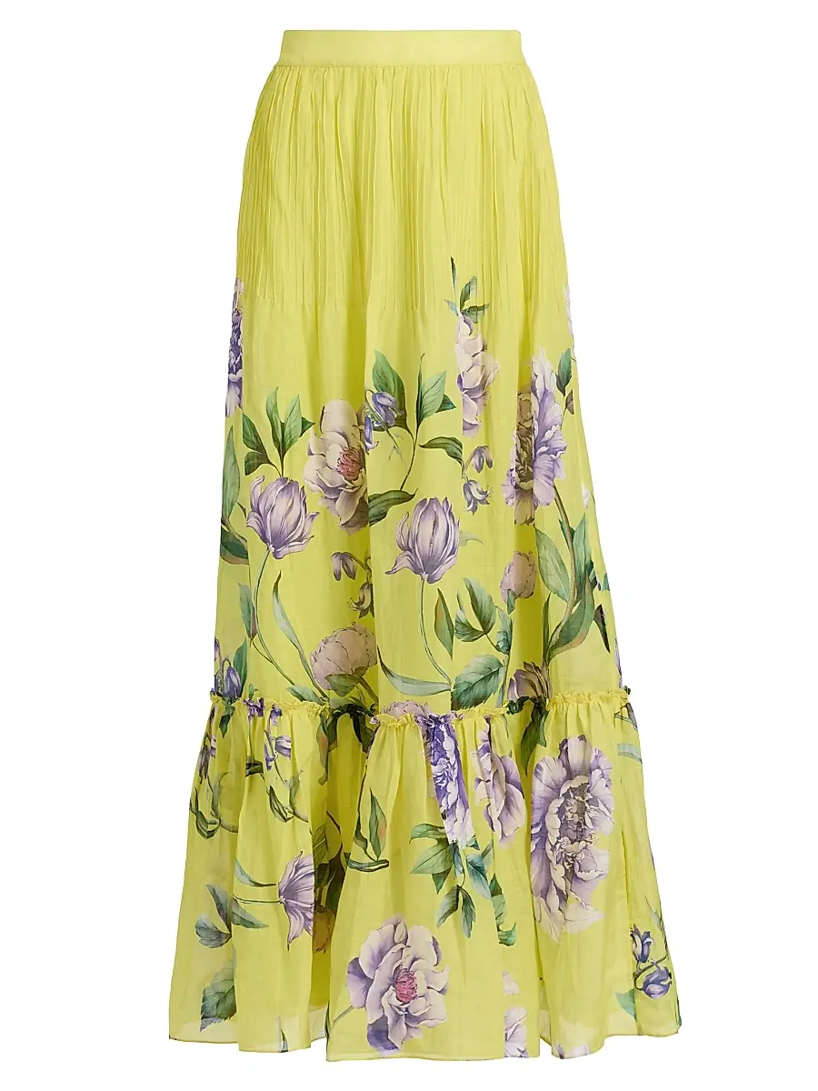 Hemant & Nandita Women's Floral Pintuck Maxi Skirt - Yellow - Size XL | Image 1 Hemant & Nandita Women's Floral Pintuck Maxi Skirt - Yellow - Size XL | Image 1