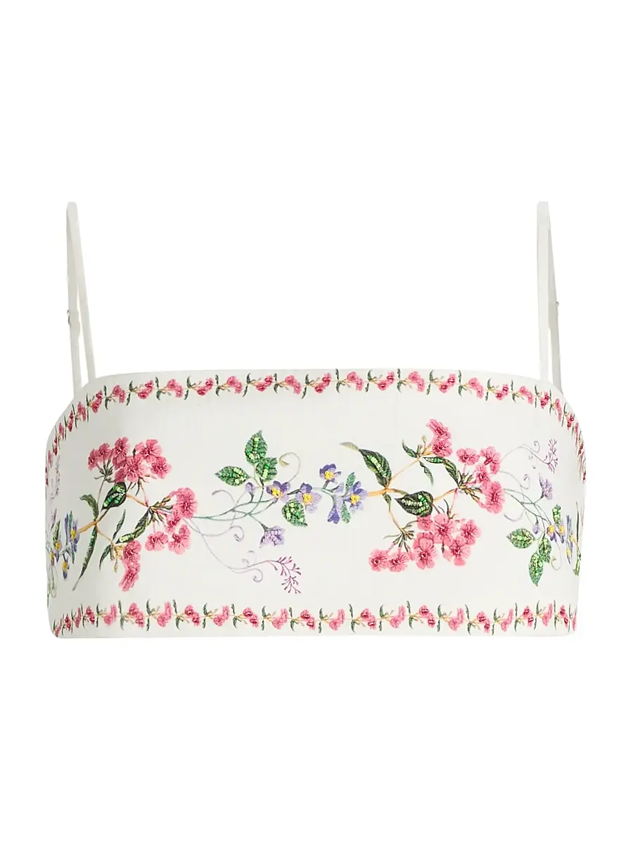 Hemant & Nandita Women's Floral Embellished Linen-Cotton Bustier Top - Ivory - Size Medium | Image 1 Hemant & Nandita Women's Floral Embellished Linen-Cotton Bustier Top - Ivory - Size Medium | Image 1
