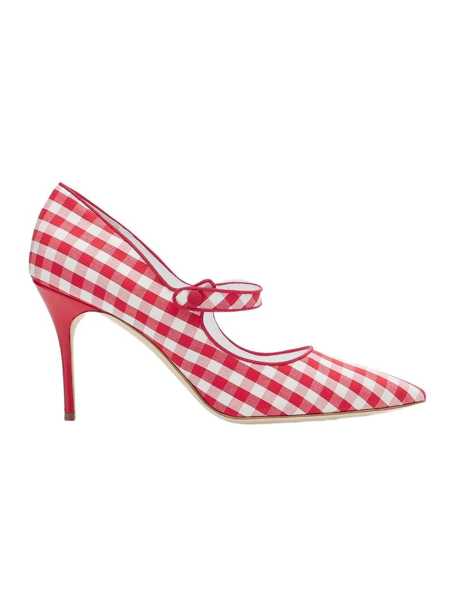 Manolo Blahnik Women's Camparinew 90MM Gingham Mary Jane Pumps