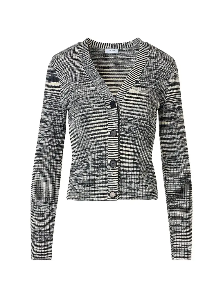 Akris punto Women's Space Dye Wool Cardigan - Black Cream - Size 16 | Image 1 Akris punto Women's Space Dye Wool Cardigan - Black Cream - Size 16 | Image 1