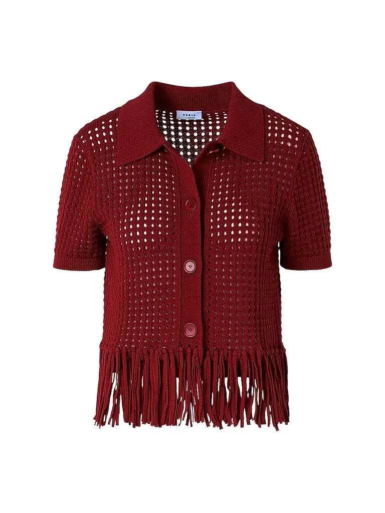 Akris punto Women's Net Cotton Fringe Shirt - Pomegranate - Size 16 | Image 1 Akris punto Women's Net Cotton Fringe Shirt - Pomegranate - Size 16 | Image 1