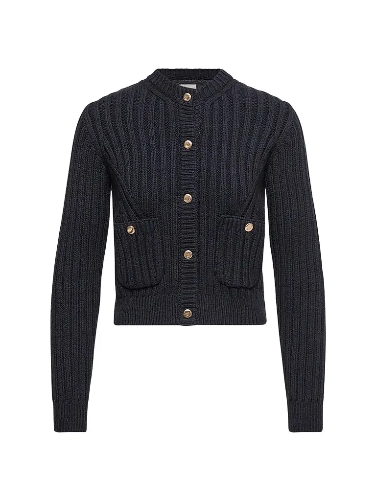 Moncler Women's Down-Filled Cardigan in Cotton - Dark Blue | Image 1 Moncler Women's Down-Filled Cardigan in Cotton - Dark Blue | Image 1