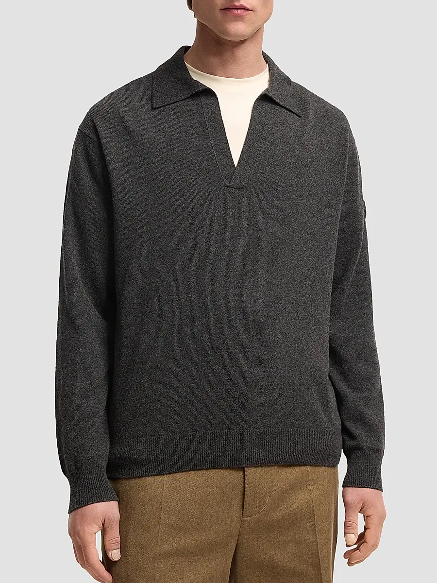 Moncler Men's Long Sleeve Polo Shirt in Wool and Cashmere | Thumbnail 2 Moncler Men's Long Sleeve Polo Shirt in Wool and Cashmere | Thumbnail 2