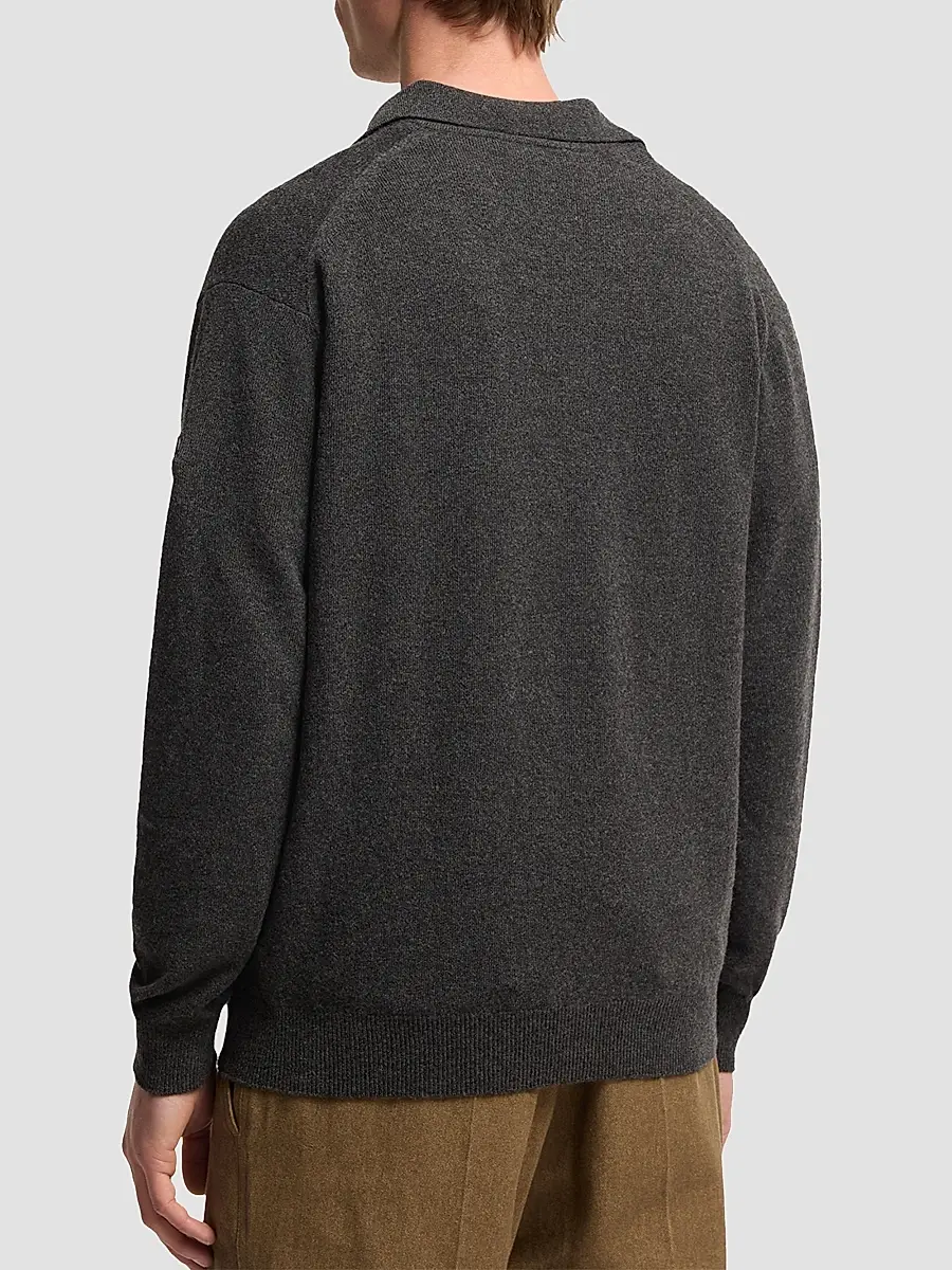 Moncler Men's Long Sleeve Polo Shirt in Wool and Cashmere | Thumbnail 3 Moncler Men's Long Sleeve Polo Shirt in Wool and Cashmere | Thumbnail 3