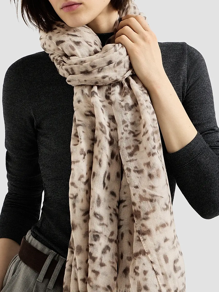 Brunello Cucinelli Women's Lynx Print Cashmere Scarf | Thumbnail 2 Brunello Cucinelli Women's Lynx Print Cashmere Scarf | Thumbnail 2