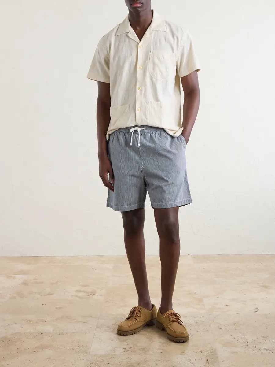 Drake's Straight-Leg Striped Cotton Drawstring Shorts - Men | Thumbnail 2 Drake's Straight-Leg Striped Cotton Drawstring Shorts - Men | Thumbnail 2