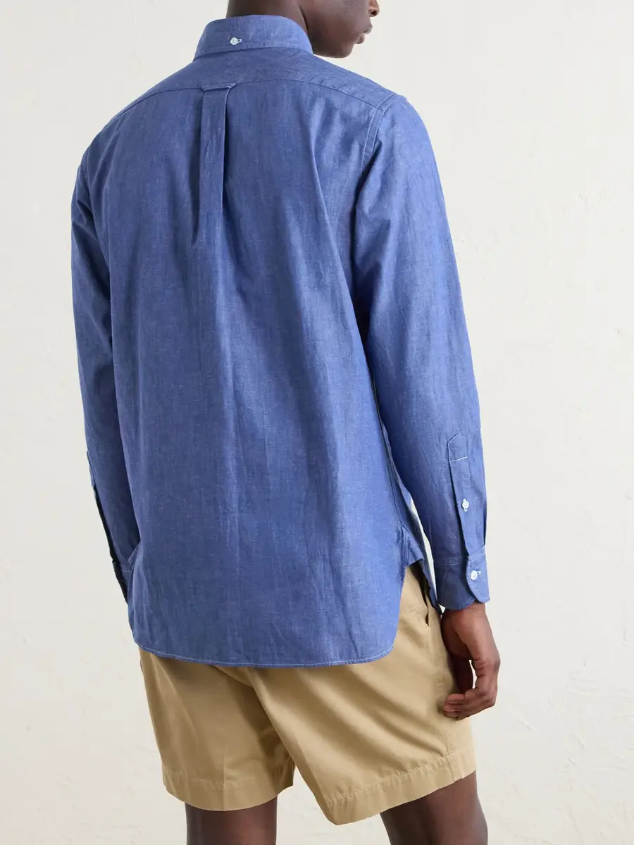Drake's Button-Down Collar Cotton and Linen-Blend Polo Shirt - Men | Thumbnail 4