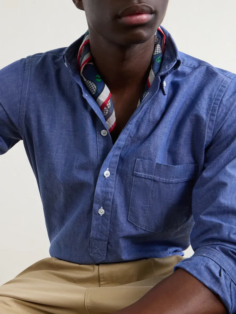 Drake's Button-Down Collar Cotton and Linen-Blend Polo Shirt - Men | Thumbnail 5