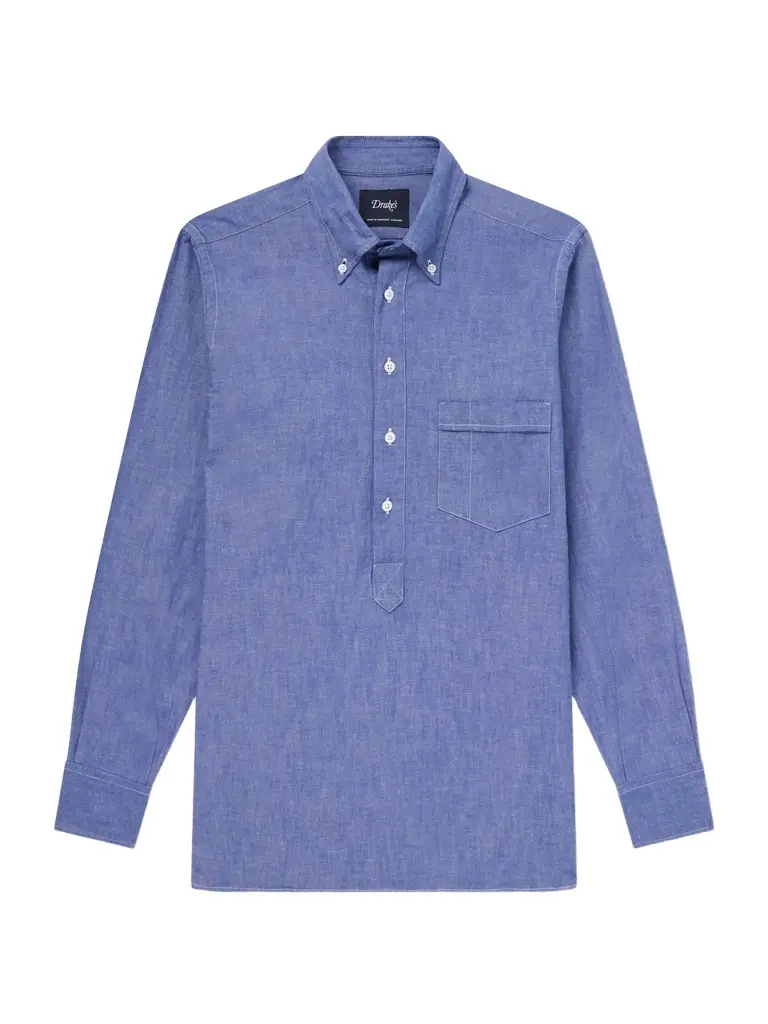 Drake's Button-Down Collar Cotton and Linen-Blend Polo Shirt - Men | Image 1 Drake's Button-Down Collar Cotton and Linen-Blend Polo Shirt - Men | Image 1