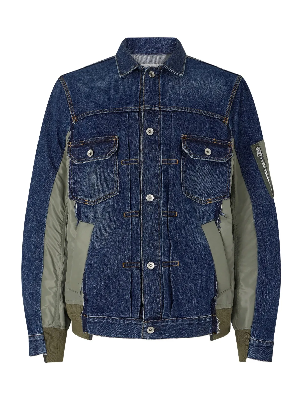 Distressed Shell-Trimmed Denim Jacket - Men Distressed Shell-Trimmed Denim Jacket - Men
