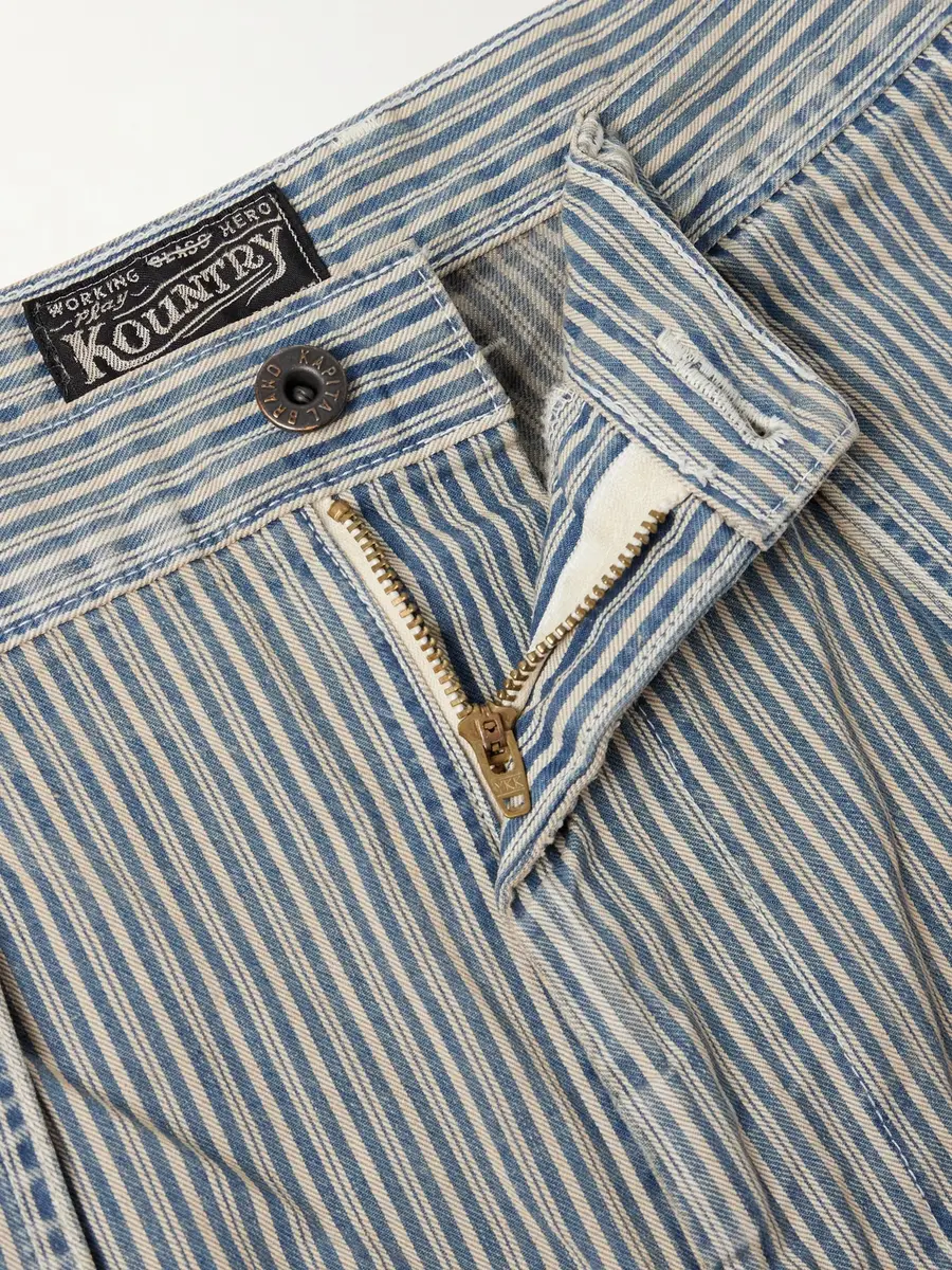 KAPITAL Liberty Hicoree Fatigue Wide-Leg Striped Distressed Patchwork Cotton-Twill Trousers - Men | Thumbnail 6 KAPITAL Liberty Hicoree Fatigue Wide-Leg Striped Distressed Patchwork Cotton-Twill Trousers - Men | Thumbnail 6