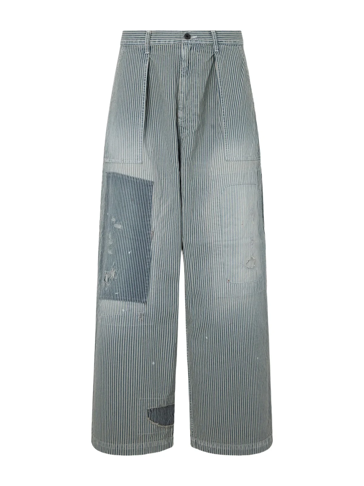 Liberty Hicoree Fatigue Wide-Leg Striped Distressed Patchwork Cotton-Twill Trousers - Men Liberty Hicoree Fatigue Wide-Leg Striped Distressed Patchwork Cotton-Twill Trousers - Men