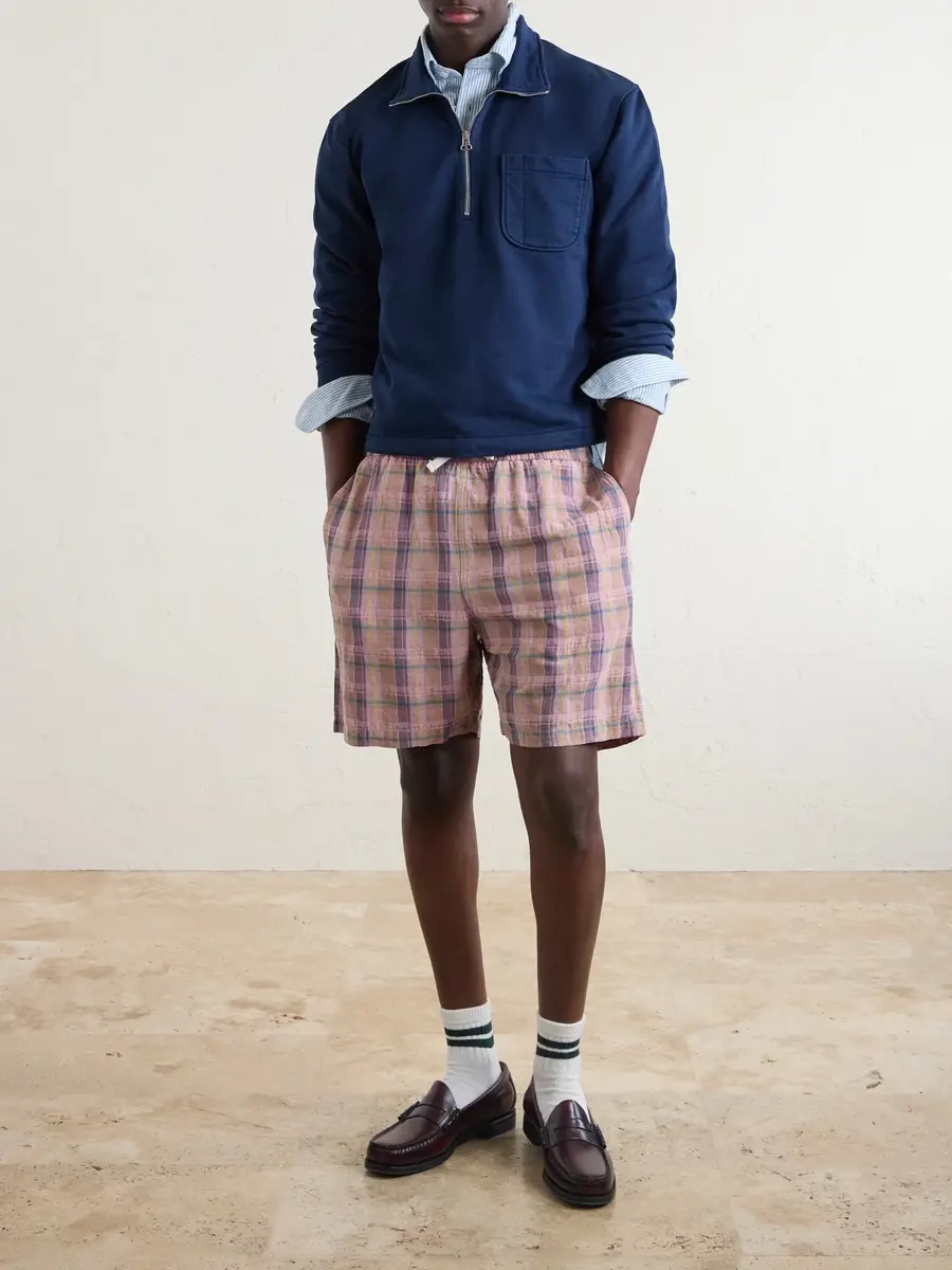 Drake's Straight-Leg Checked Linen And Cotton-Blend Drawstring Shorts - Men | Thumbnail 2 Drake's Straight-Leg Checked Linen And Cotton-Blend Drawstring Shorts - Men | Thumbnail 2