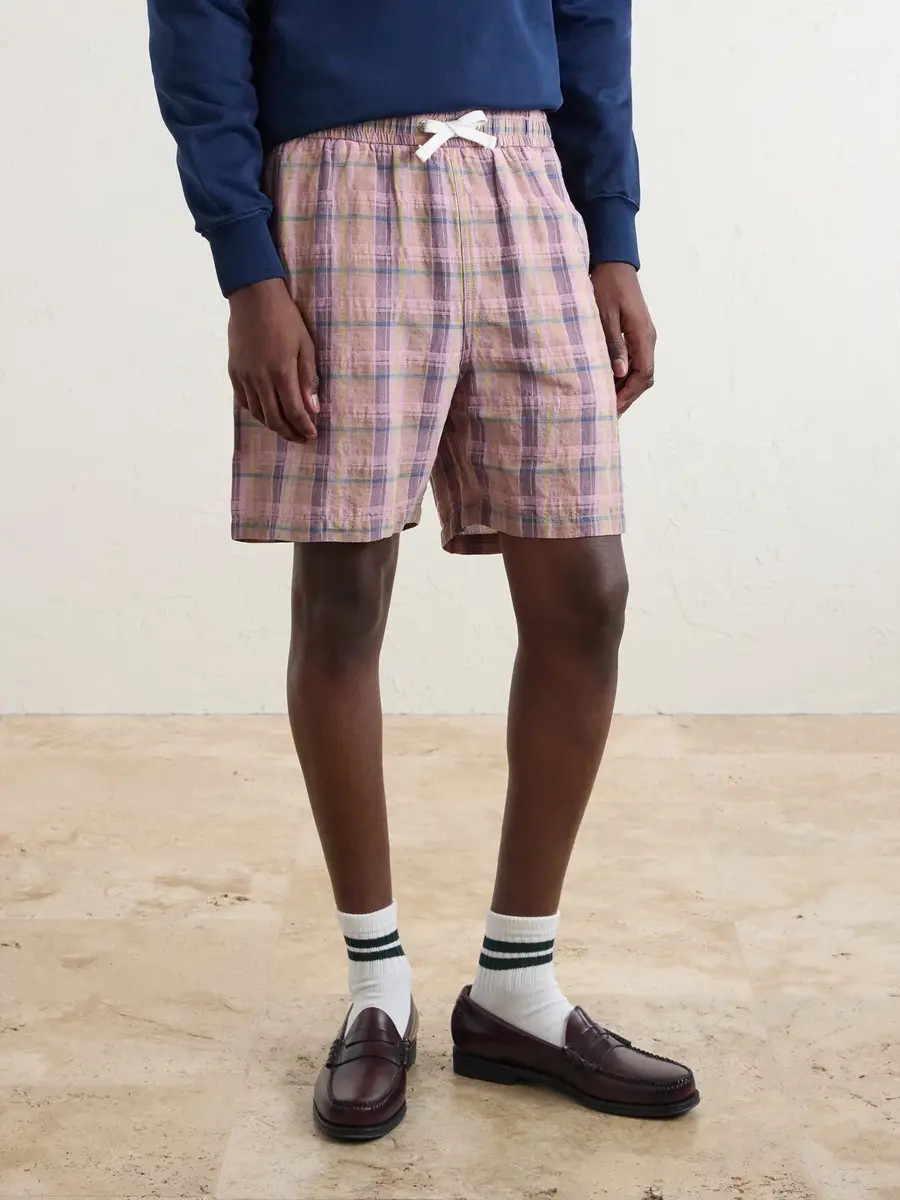 Drake's Straight-Leg Checked Linen And Cotton-Blend Drawstring Shorts - Men | Thumbnail 3 Drake's Straight-Leg Checked Linen And Cotton-Blend Drawstring Shorts - Men | Thumbnail 3