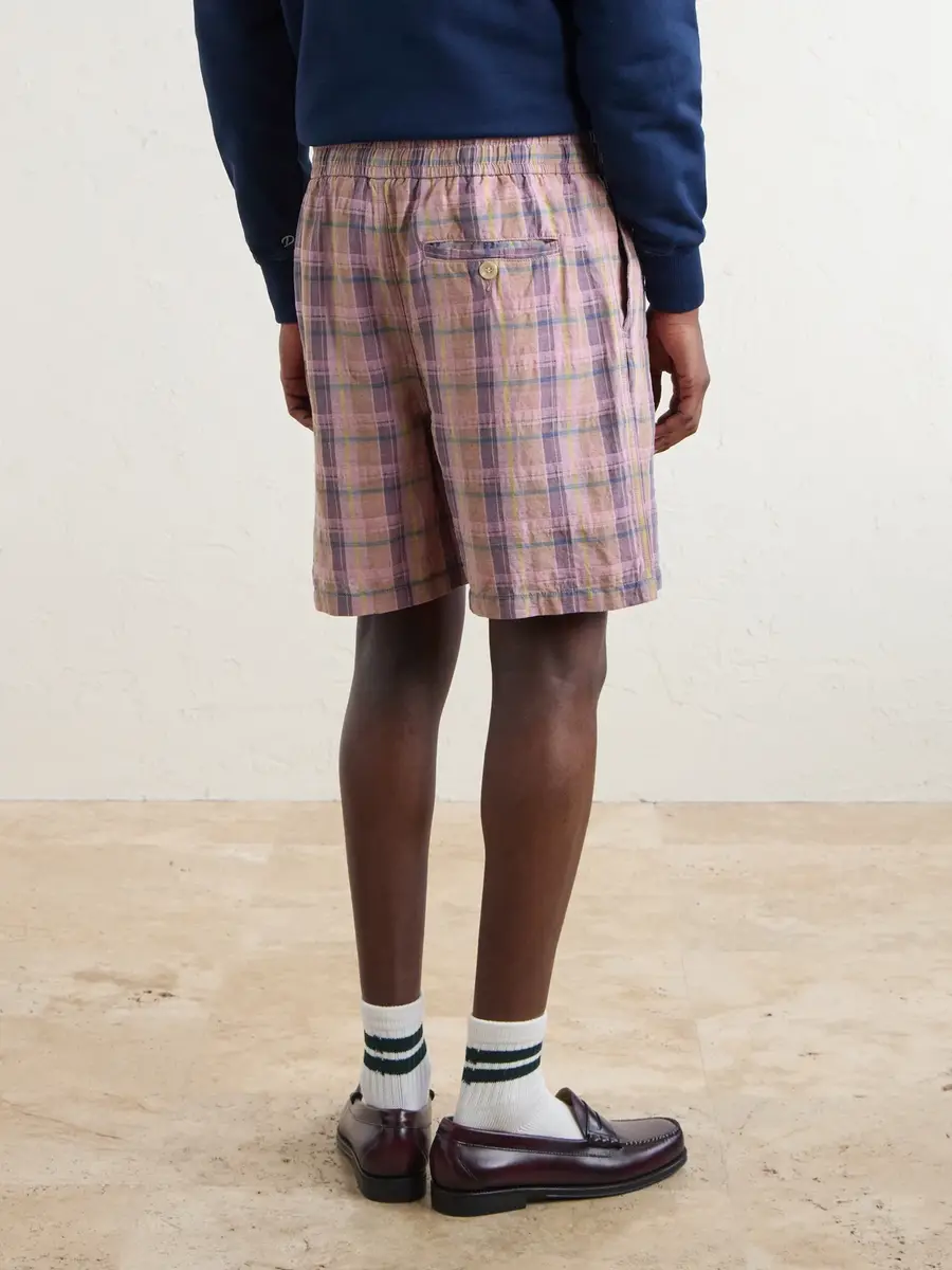 Drake's Straight-Leg Checked Linen And Cotton-Blend Drawstring Shorts - Men | Thumbnail 4 Drake's Straight-Leg Checked Linen And Cotton-Blend Drawstring Shorts - Men | Thumbnail 4