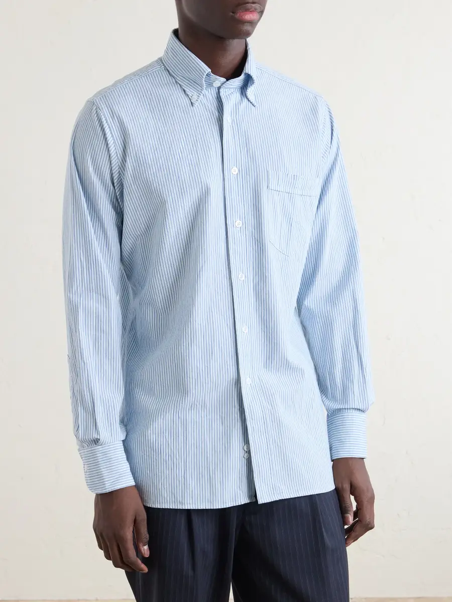Drake's Button-Down Collar Striped Cotton Shirt - Men | Thumbnail 3