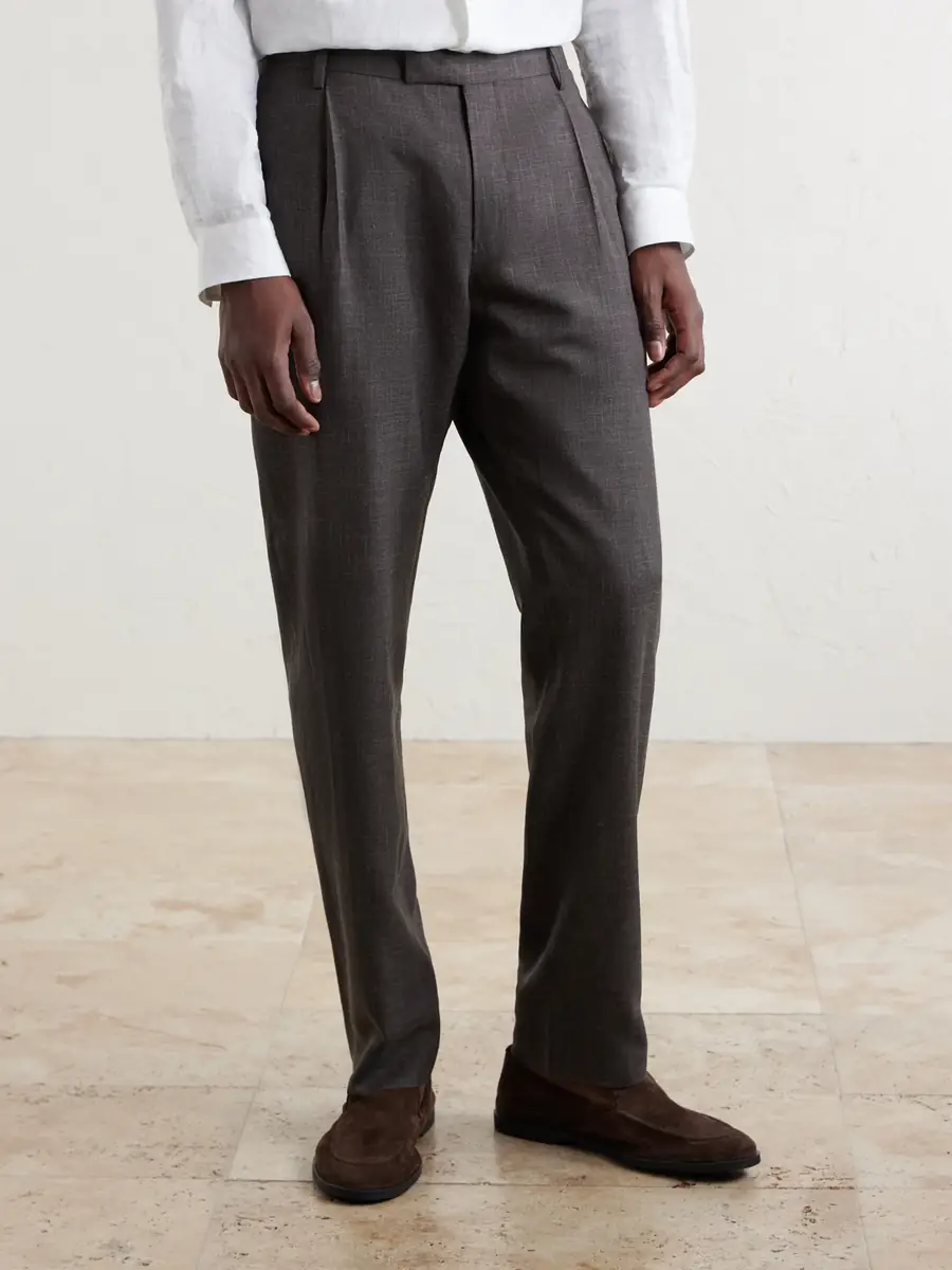 MR P. Straight-Leg Pleated Wool, Silk and Linen-Blend Suit Trousers - Men | Thumbnail 3