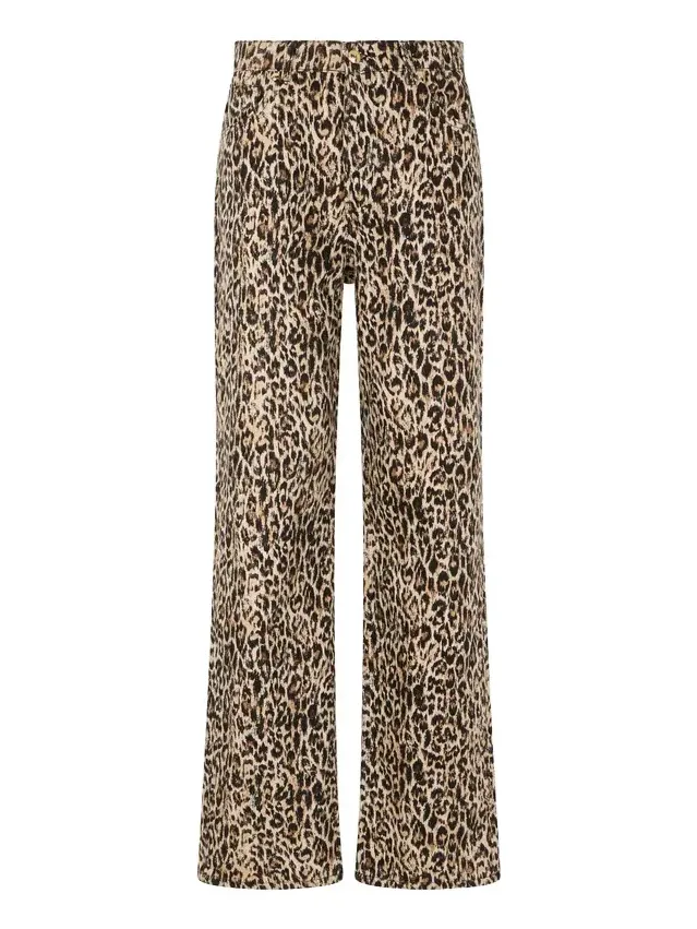 Denim Trousers in Cotton with Leopard Print Denim Trousers in Cotton with Leopard Print
