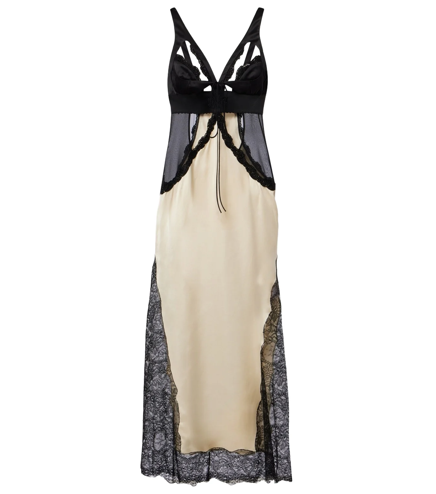 Cutout lace-trimmed satin midi dress Cutout lace-trimmed satin midi dress