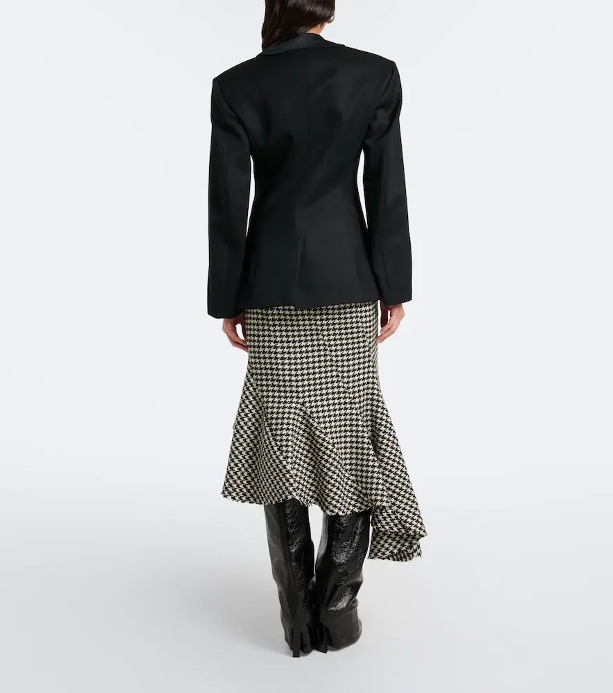 The Attico Ruffled houndstooth virgin wool midi skirt | Thumbnail 3