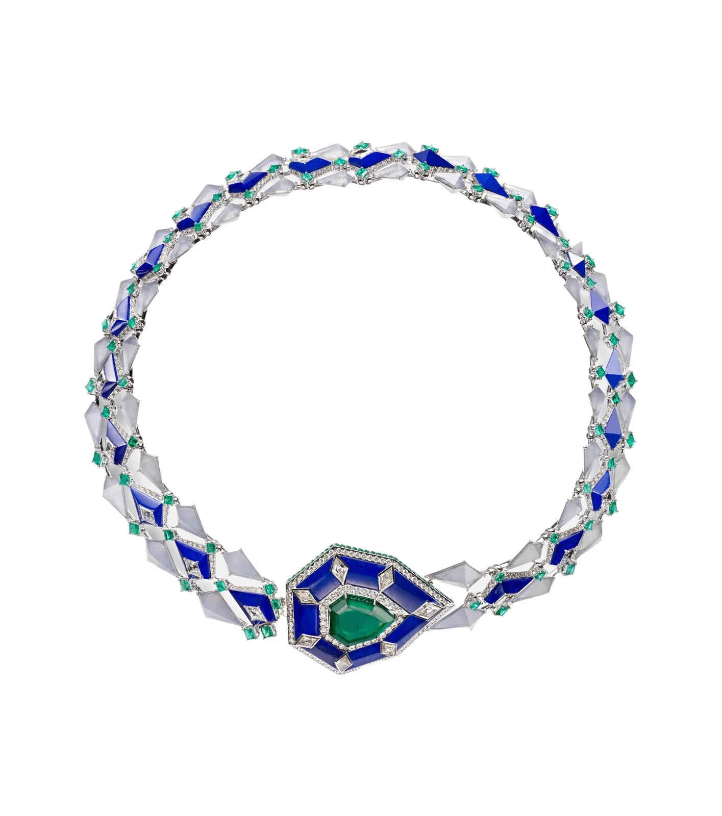 Kamyen 18kt white gold necklace with gemstones