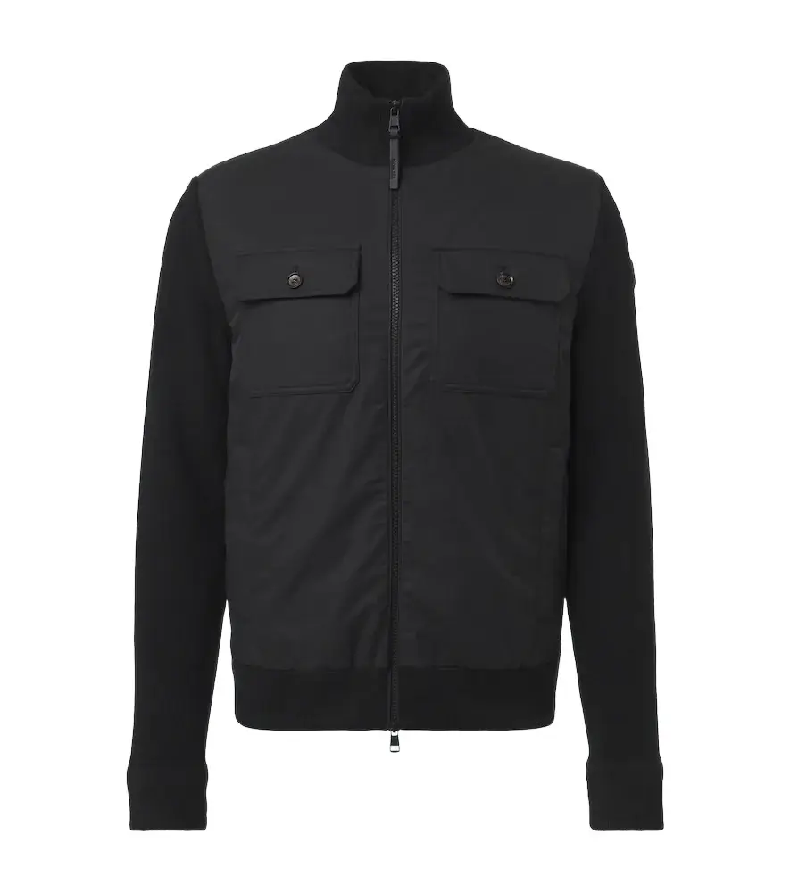 Moncler Virgin wool and suede zip-up down cardigan | Image 1 Moncler Virgin wool and suede zip-up down cardigan | Image 1
