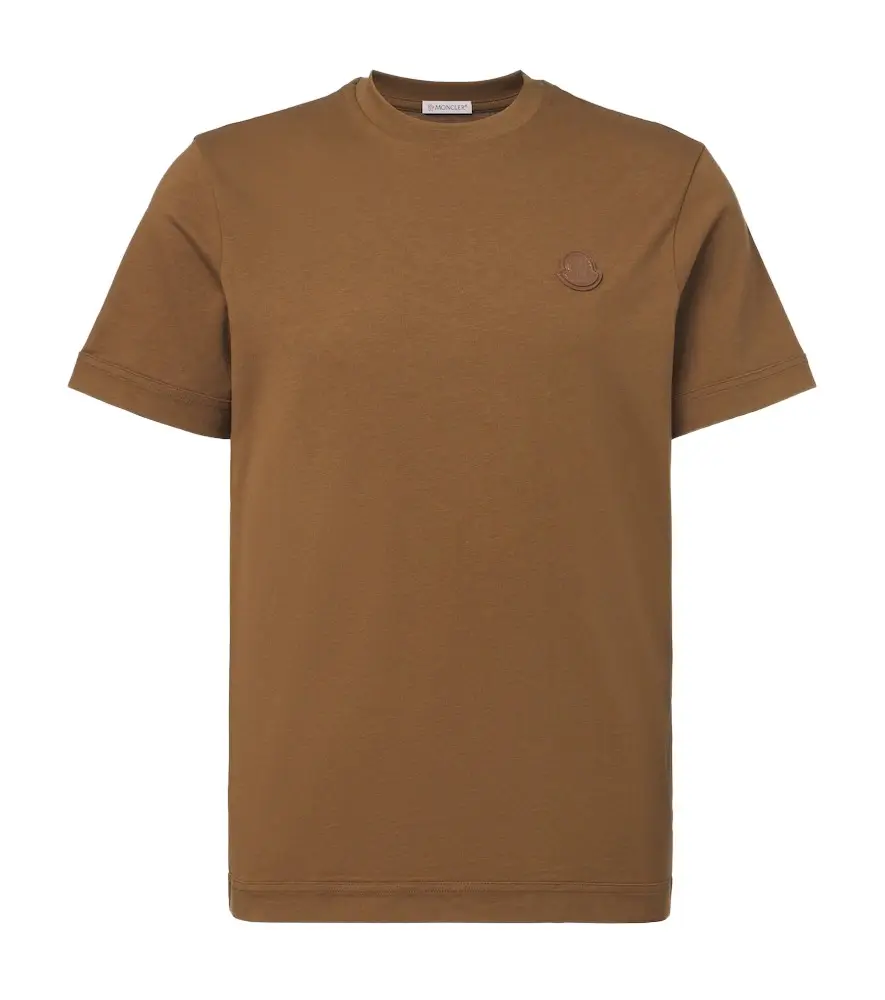 Moncler Leather-trimmed cotton jersey T-shirt | Image 1 Moncler Leather-trimmed cotton jersey T-shirt | Image 1