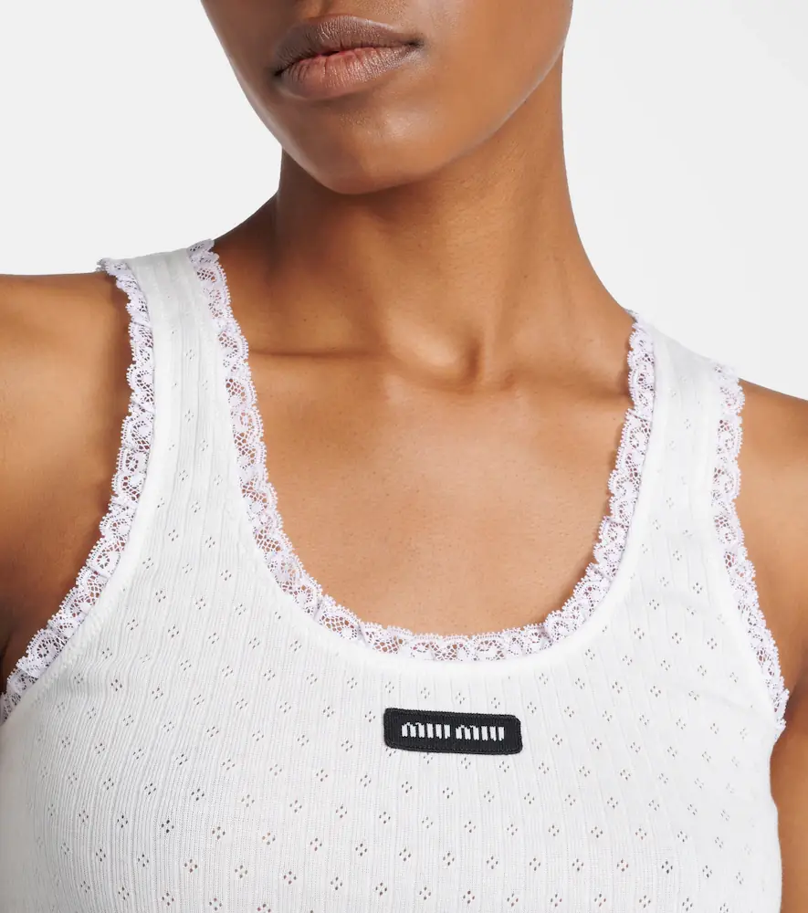 Miu Miu Lace-trimmed pointelle cotton tank top | Thumbnail 4 Miu Miu Lace-trimmed pointelle cotton tank top | Thumbnail 4