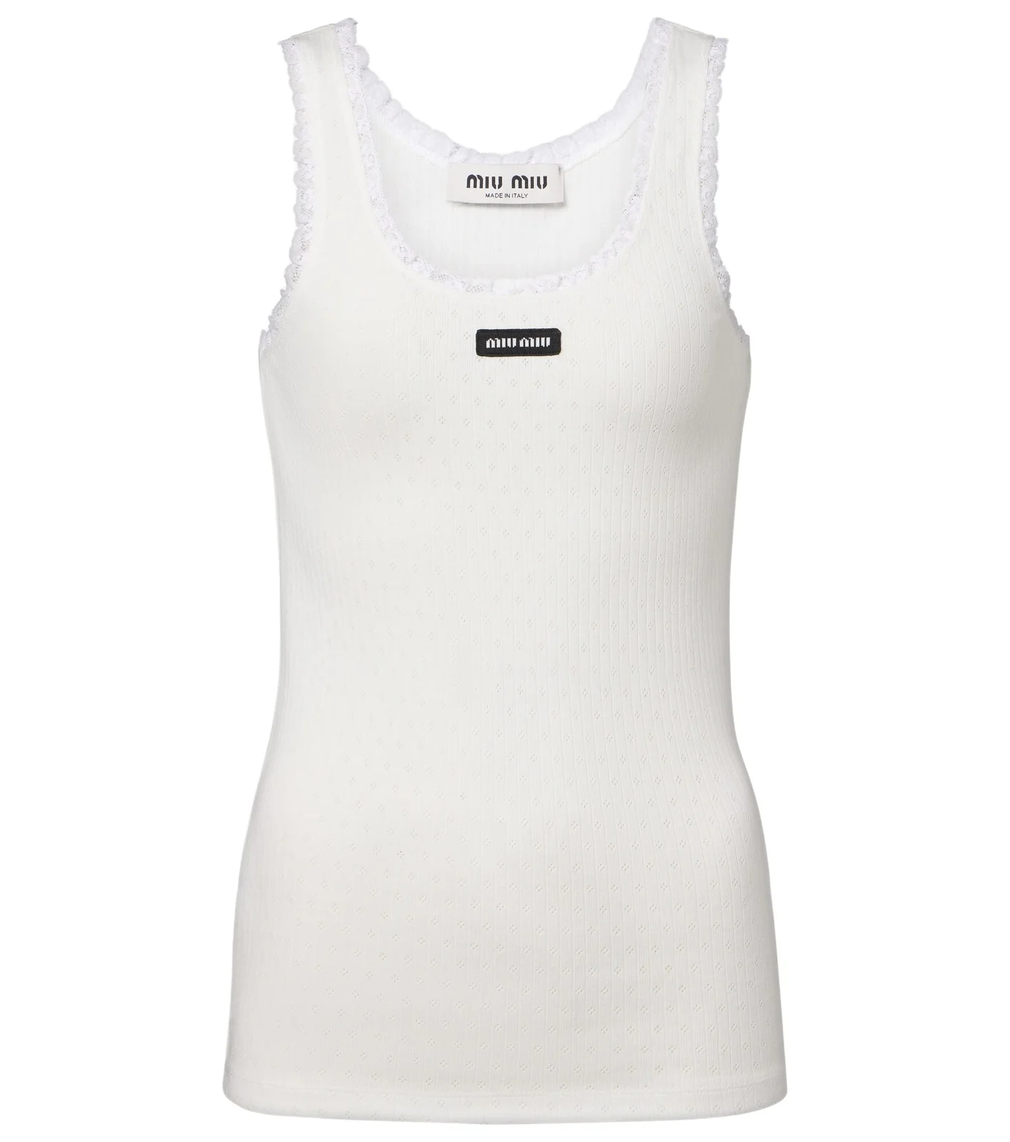 Miu Miu Lace-trimmed pointelle cotton tank top
