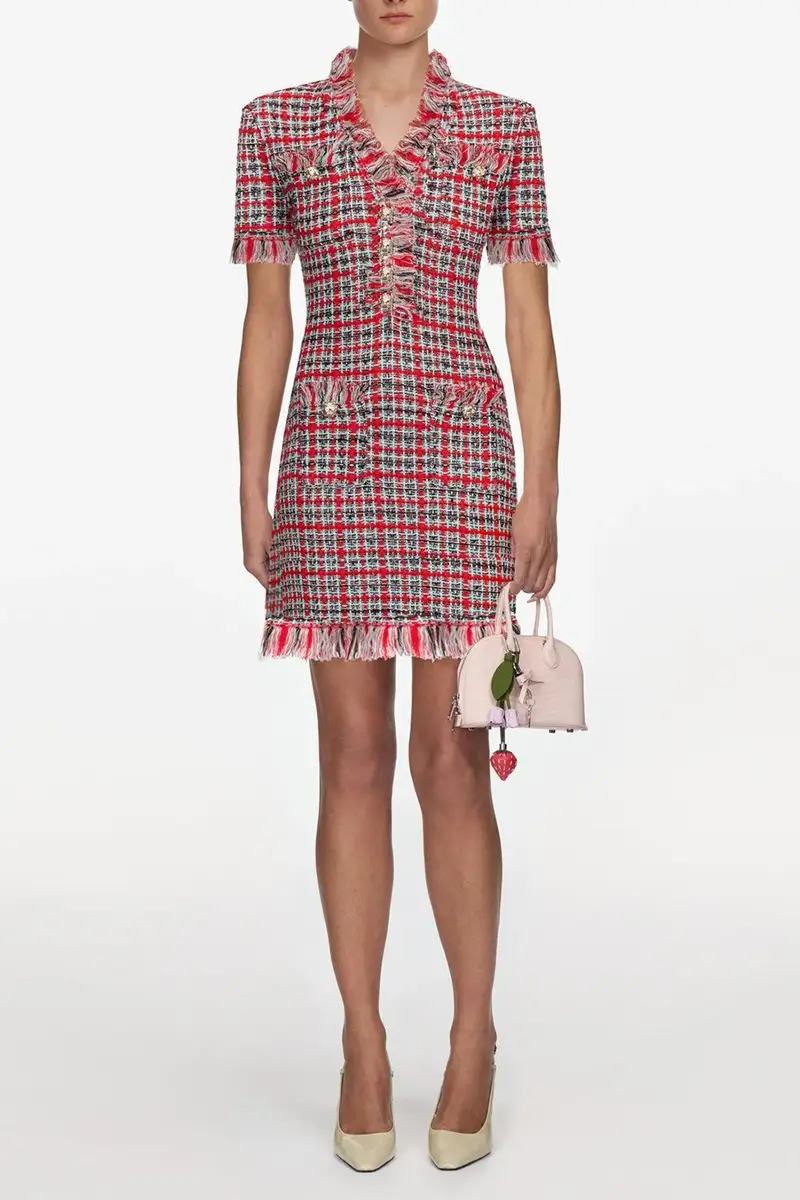 Self-Portrait Check Frayed Mini Dress | Thumbnail 2 Self-Portrait Check Frayed Mini Dress | Thumbnail 2