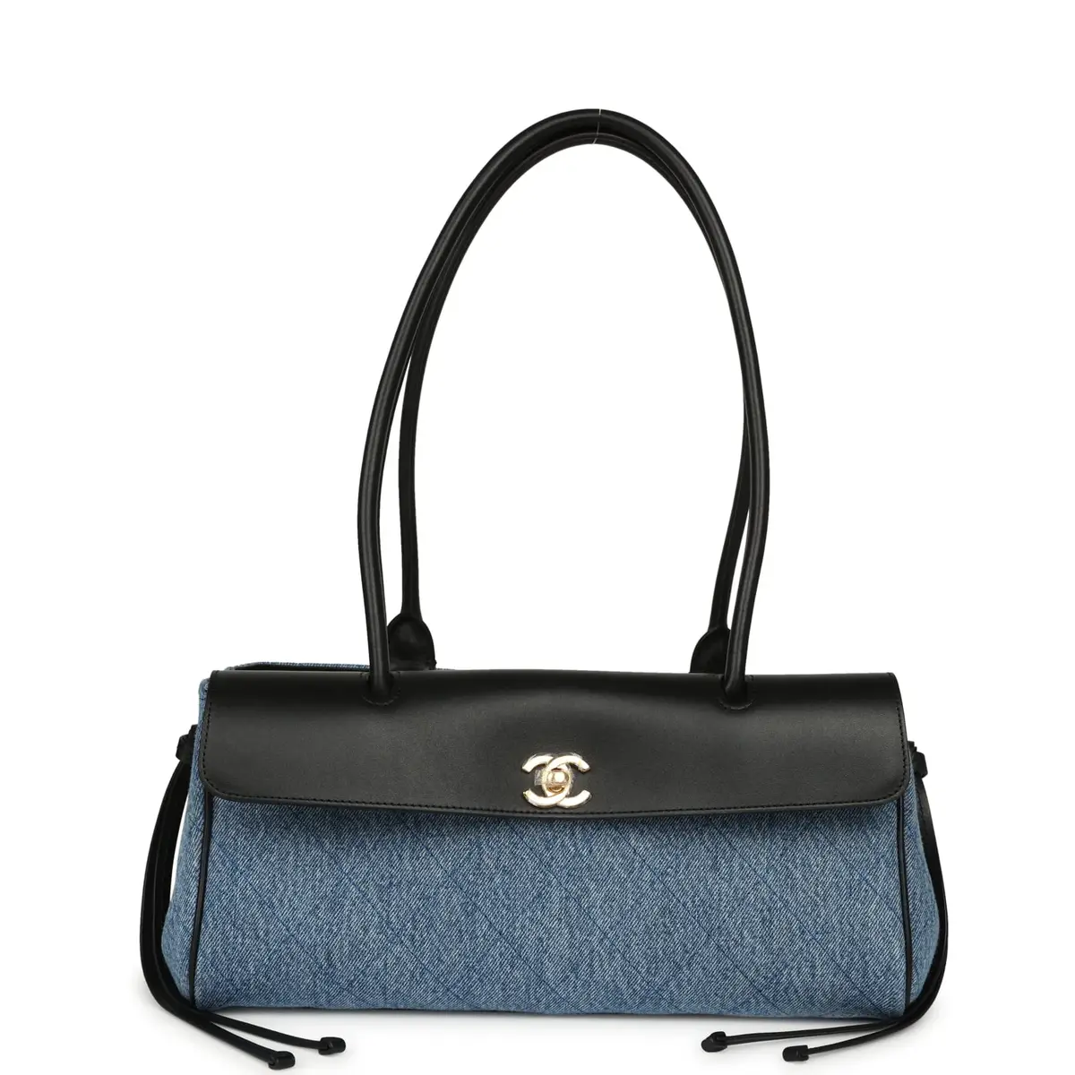 Chanel Chanel Small "Urban Essential" East West Shopping Tote Black Calfskin and Blue Denim Gold Hardware | Image 1 Chanel Chanel Small "Urban Essential" East West Shopping Tote Black Calfskin and Blue Denim Gold Hardware | Image 1