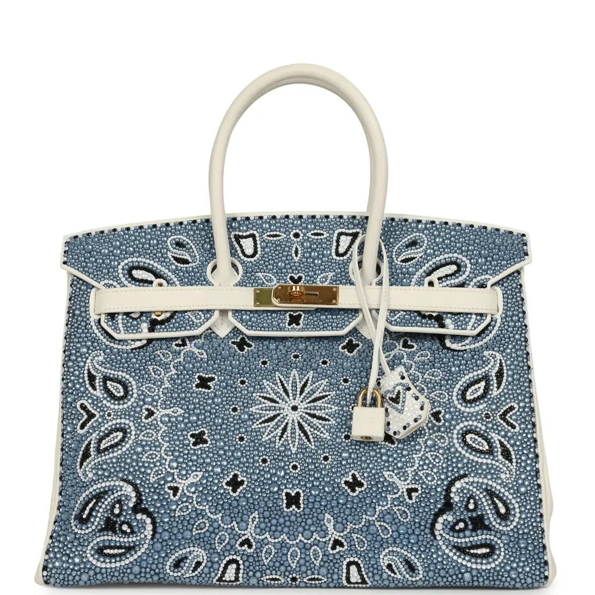 HERMÈS Custom "Paisley Bandana" Swarovski Crystal Hermes Birkin 35 White Epsom Gold Hardware | Image 1 HERMÈS Custom "Paisley Bandana" Swarovski Crystal Hermes Birkin 35 White Epsom Gold Hardware | Image 1