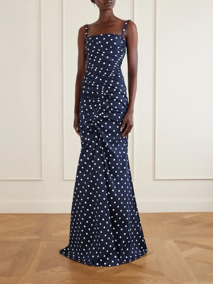 Carolina Herrera Gathered Polka-dot Cotton-blend Twill Gown | Thumbnail 2